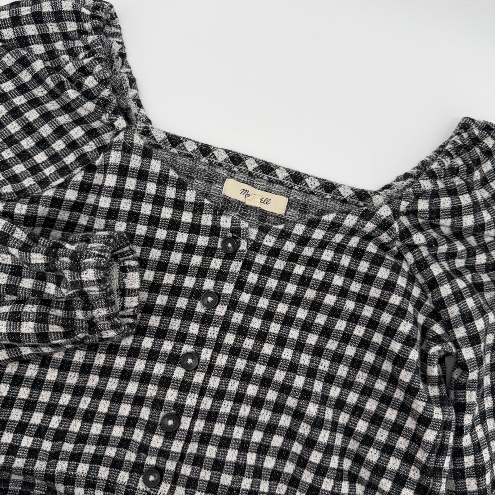 Madewell Black White Gingham Square Neck Puff Sleeve Cropped Top‎ Womens XS